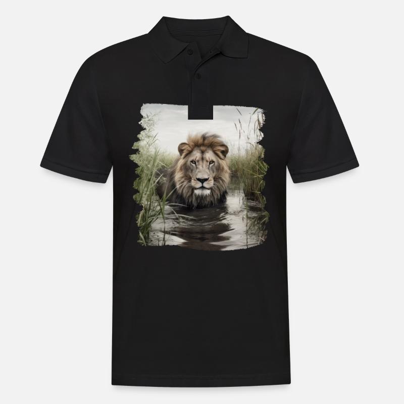 Löwen realistic Löwe - Männer Poloshirt - Schwarz