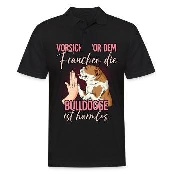 Vorsicht vor dem Frauchen Bulldogge - Männer Poloshirt - Schwarz - Vorne - Kai (181cm)