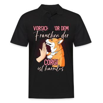 Vorsicht vor dem Frauchen Corgi - Männer Poloshirt - Schwarz - Vorne - Kai (181cm)