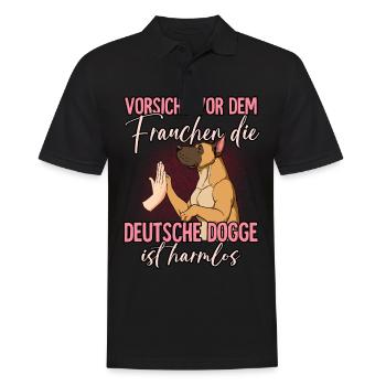 Vorsicht vor dem Frauchen Deutsche Dogge - Männer Poloshirt - Schwarz - Vorne - Kai (181cm)