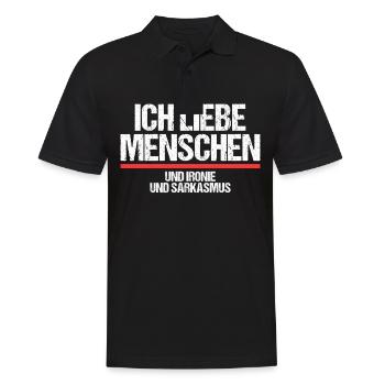 Ich liebe Menschen und Ironie und Sarkasmus - Männer Poloshirt - Schwarz - Vorne - Kai (181cm)