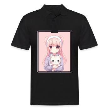 Kawaii Girl Anime Manga Girl Cat - Polo Homme - noir - Devant - Kai (181cm)