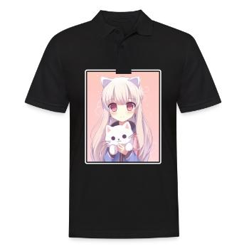 Kawaii Girl Anime Manga Girl Cat - Polo Homme - noir - Devant - Kai (181cm)