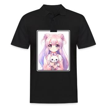 Kawaii Girl Anime Manga Girl Cat - Polo Homme - noir - Devant - Kai (181cm)