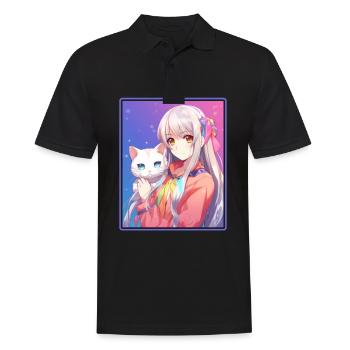 Kawaii Fille Anime Manga Fille Chat - Polo Homme - noir - Devant - Kai (181cm)