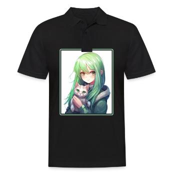 Kawaii Girl Anime Manga Girl Cat - Polo Homme - noir - Devant - Kai (181cm)