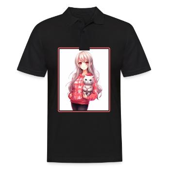 Kawaii Girl Anime Manga Girl Cat - Polo Homme - noir - Devant - Kai (181cm)