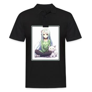 Kawaii Girl Anime Manga Girl Cat - Polo Homme - noir - Devant - Kai (181cm)