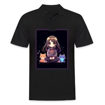 Kawaii Girl Anime Manga Girl Cat - Polo Homme - noir - Devant - Kai (181cm)
