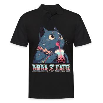 Boba and Cats Katze die Bubble Tee Mädchen Anime - Männer Poloshirt - Schwarz - Vorne - Kai (181cm)