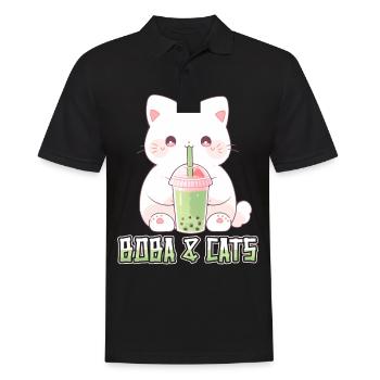 Boba and Cats Katze die Bubble Tee Mädchen Anime - Männer Poloshirt - Schwarz - Vorne - Kai (181cm)