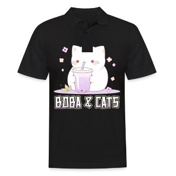 Boba and Cats Katze die Bubble Tee Mädchen Anime - Männer Poloshirt - Schwarz - Vorne - Kai (181cm)