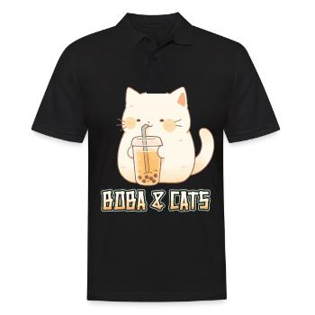 Boba and Cats Katze die Bubble Tee Mädchen Anime - Männer Poloshirt - Schwarz - Vorne - Kai (181cm)