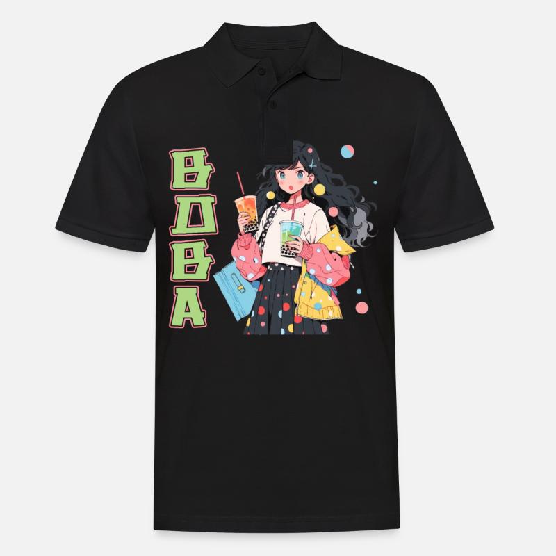 Anime and Boba Bubble Tea - Männer Poloshirt - Schwarz