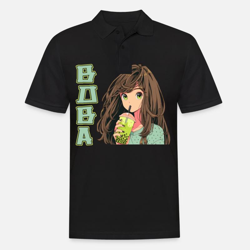 Anime and Boba Bubble Tea - Männer Poloshirt - Schwarz