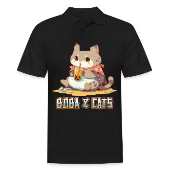 Boba and Cats Katze die Bubble Tee Mädchen Anime - Männer Poloshirt - Schwarz - Vorne - Kai (181cm)