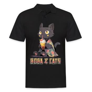Boba and Cats Katze die Bubble Tee Mädchen Anime - Männer Poloshirt - Schwarz - Vorne - Kai (181cm)