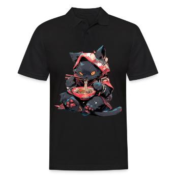 Anime Manga Kawaii Cat Eats Ramen Noodles - Men's Polo Shirt - black - Front - Kai (181cm)