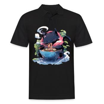 Anime Manga Kawaii Cat Eats Ramen Noodles - Men's Polo Shirt - black - Front - Kai (181cm)