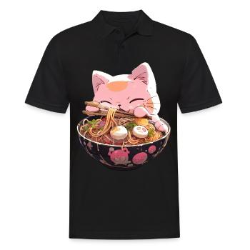 Anime Manga Kawaii Cat Eats Ramen Noodles - Men's Polo Shirt - black - Front - Kai (181cm)