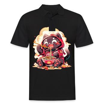 Anime Manga Kawaii Cat Eats Ramen Noodles - Men's Polo Shirt - black - Front - Kai (181cm)