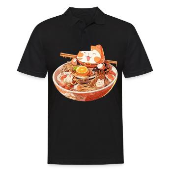 Anime Manga Kawaii Cat Eats Ramen Noodles - Men's Polo Shirt - black - Front - Kai (181cm)