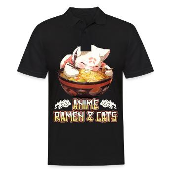 Anime Manga Kawaii Cat Eats Ramen Noodles - Men's Polo Shirt - black - Front - Kai (181cm)