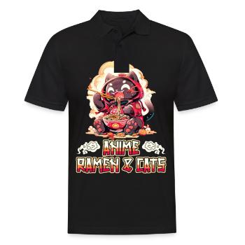 Anime Manga Kawaii Cat Eats Ramen Noodles - Men's Polo Shirt - black - Front - Kai (181cm)