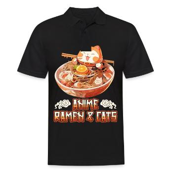 Anime Manga Kawaii Cat Eats Ramen Noodles - Men's Polo Shirt - black - Front - Kai (181cm)