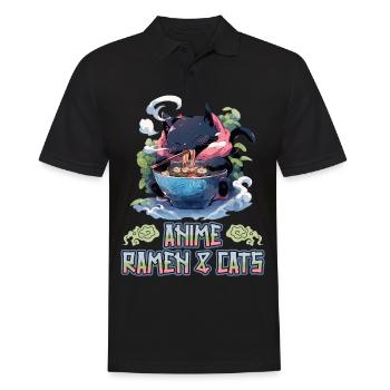Anime Manga Kawaii Cat Eats Ramen Noodles - Men's Polo Shirt - black - Front - Kai (181cm)