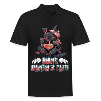 Anime Manga Kawaii Cat Eats Ramen Noodles - Men's Polo Shirt - black - Front - Kai (181cm)