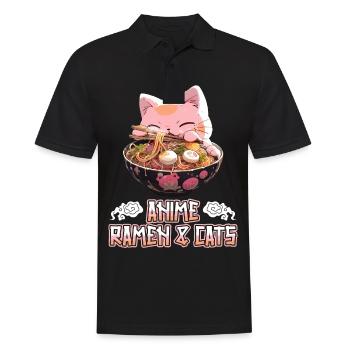 Anime Manga Kawaii Cat Eats Ramen Noodles - Men's Polo Shirt - black - Front - Kai (181cm)