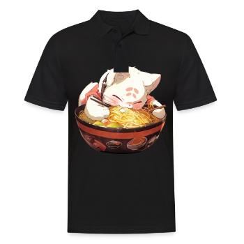 Anime Manga Kawaii Cat Eats Ramen Noodles - Men's Polo Shirt - black - Front - Kai (181cm)
