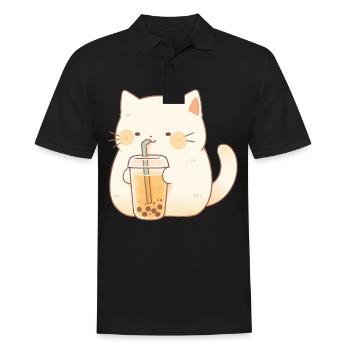 Boba and Cats Katze die Bubble Tee trinkt Anime - Männer Poloshirt - Schwarz - Vorne - Kai (181cm)