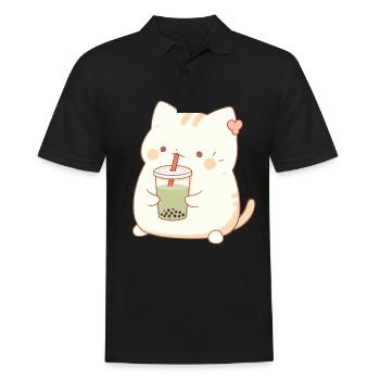 Boba and Cats Katze die Bubble Tee trinkt Anime - Männer Poloshirt - Schwarz - Vorne - Kai (181cm)