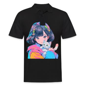 Anime et chats Kawaii Girl Anime - Polo Homme - noir - Devant - Kai (181cm)