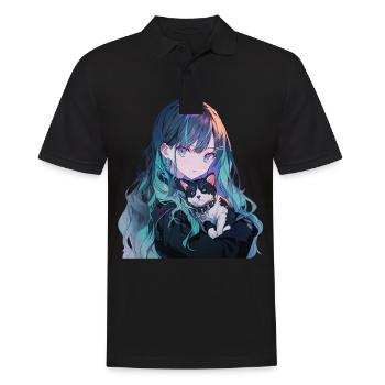 Anime et chats Kawaii Girl Anime - Polo Homme - noir - Devant - Kai (181cm)