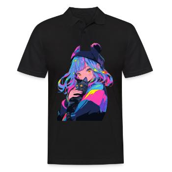 Anime et chats Kawaii Girl Anime - Polo Homme - noir - Devant - Kai (181cm)