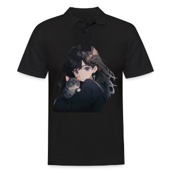 Anime et chats Kawaii Girl Anime - Polo Homme - noir - Devant - Kai (181cm)