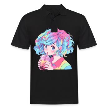Anime and Boba Bubble Tea - Men's Polo Shirt - black - Front - Kai (181cm)