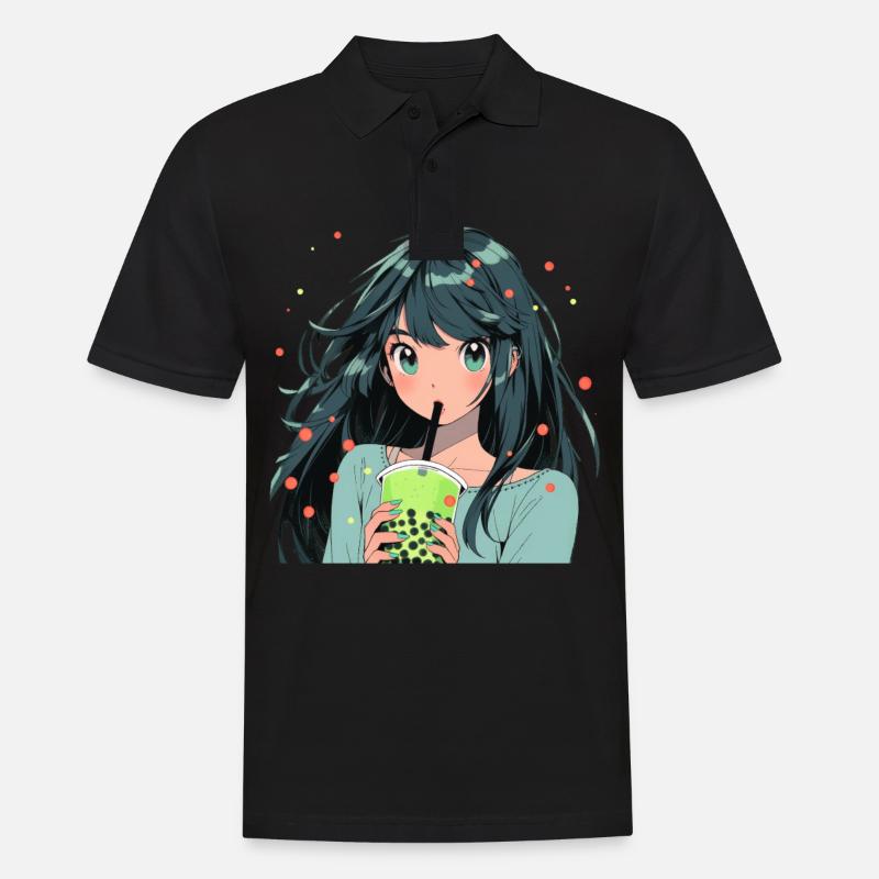 Anime and Boba Bubble Tea - Männer Poloshirt - Schwarz
