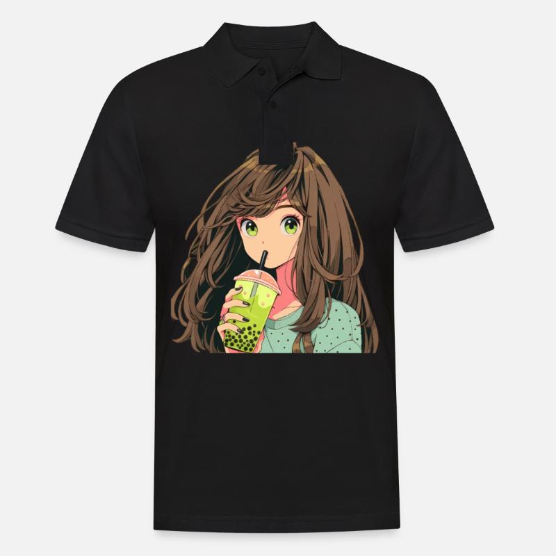 Anime and Boba Bubble Tea - Männer Poloshirt - Schwarz
