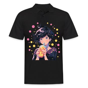 Anime and Boba Bubble Tea - Men's Polo Shirt - black - Front - Kai (181cm)