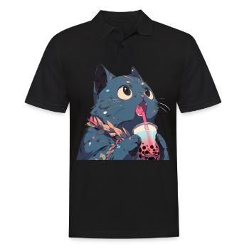 Boba and Cats Katze die Bubble Tee trinkt Anime - Männer Poloshirt - Schwarz - Vorne - Kai (181cm)