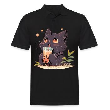 Boba and Cats Katze die Bubble Tee trinkt Anime - Männer Poloshirt - Schwarz - Vorne - Kai (181cm)