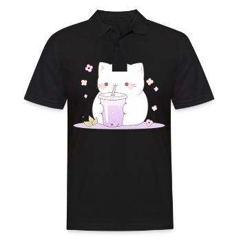 Boba and Cats Katze die Bubble Tee trinkt Anime - Männer Poloshirt - Schwarz - Vorne - Kai (181cm)