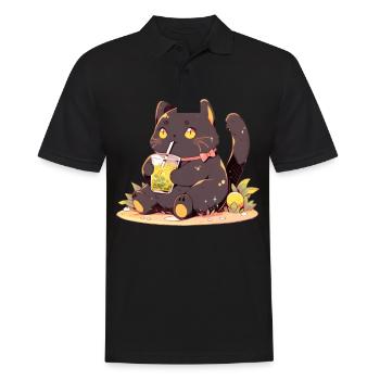 Boba and Cats Katze die Bubble Tee trinkt Anime - Männer Poloshirt - Schwarz - Vorne - Kai (181cm)