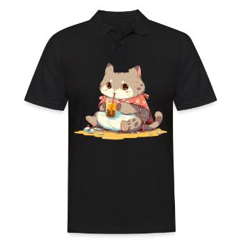 Boba and Cats Katze die Bubble Tee trinkt Anime - Männer Poloshirt - Schwarz - Vorne - Kai (181cm)