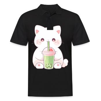 Boba and Cats Katze die Bubble Tee trinkt Anime - Männer Poloshirt - Schwarz - Vorne - Kai (181cm)