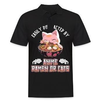 Facilement distrait par les Anime Ramen ou les Chats - Polo Homme - noir - Devant - Kai (181cm)